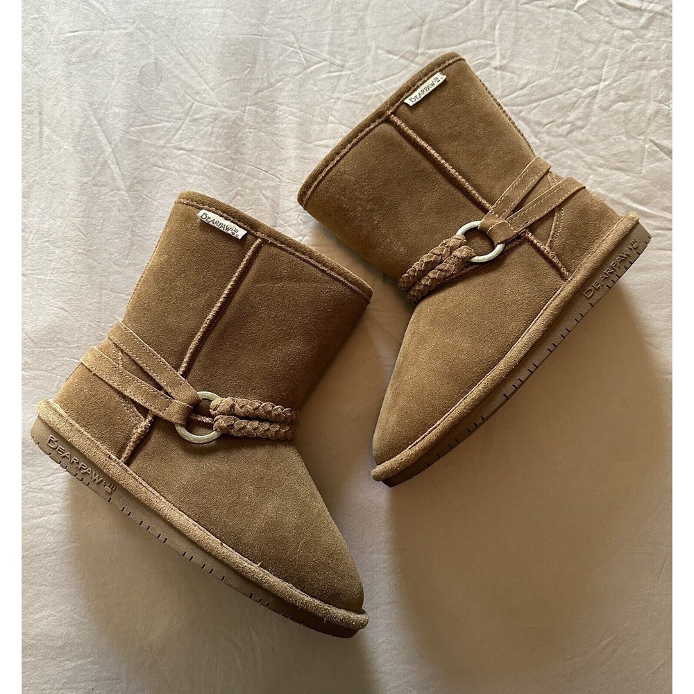 Suede Bearpaws booties size 3 kids/big kids In Color Tan - Picture 1 of 5